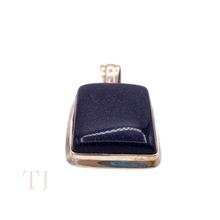 Load image into Gallery viewer, Blue Gold Sandstone cabochon in sterling silver setting pendant with a bail
