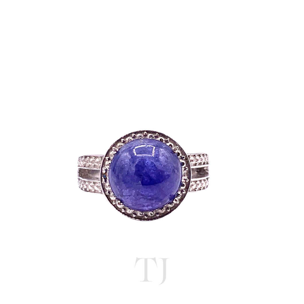 Tanzanite Round Cabochon Ring in Sterling Silver