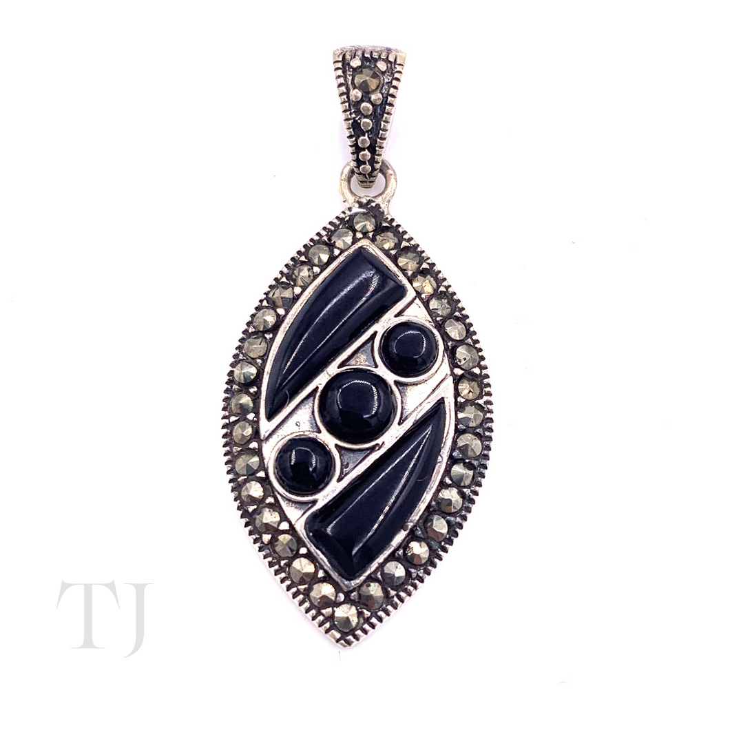 Black Onyx Stones in Sterling Silver Pendant