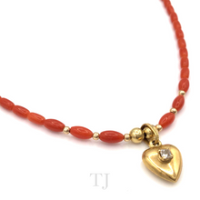 Cargar imagen en el visor de la galería, Italian Salmon Coral Necklace with 14k Gold Heart Pendant
