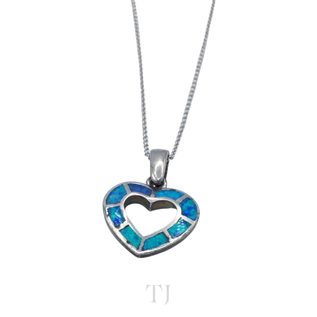 Opal Heart Pendant in 925 with Sterling Silver Chain