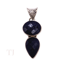 Load image into Gallery viewer, Blue Gold Sandstone faceted stones in sterling silver setting pendant with a bail
