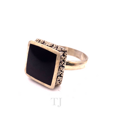 Load image into Gallery viewer, side view of Black Onyx Square Shape Ring in Sterling Silver
