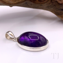 Load image into Gallery viewer, Amethyst oval cabochon stone pendant in sterling silver
