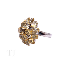 Load image into Gallery viewer, Citrine faceted cut stones in flower shaped sterling silver ring
