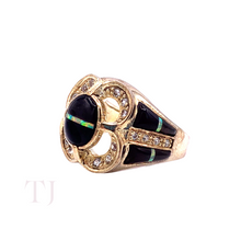 将图片加载到图库查看器，side view of Black Onyx with Opal Ring in Sterling Silver
