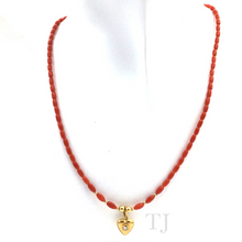 Cargar imagen en el visor de la galería, Italian Salmon Coral Necklace with 14k Gold Heart Pendant
