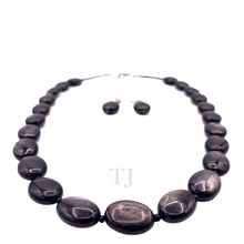 将图片加载到图库查看器，Black Onyx Flat Oval Necklace &amp; Earrings Set
