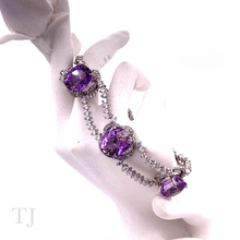 Cargar imagen en el visor de la galería, Amethyst faceted cut with diamonique bracelet in sterling silver
