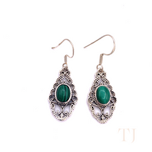 Cargar imagen en el visor de la galería, Malachite Antique Earrings in Sterling Silver
