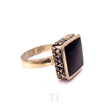 将图片加载到图库查看器，side view of Black Onyx Square Shape Ring in Sterling Silver
