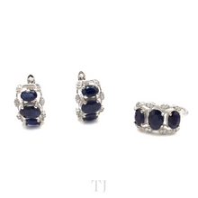 Загрузить изображение в средство просмотра галереи, Sapphire with Diamonique Set (Earrings+Ring) in sterling silver
