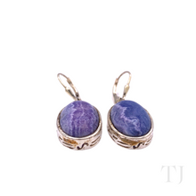 将图片加载到图库查看器，Blue Lace Agate Oval cabochon earrings in sterling silver
