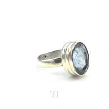 Load image into Gallery viewer, aquamarine faceted oval ring in sterling silver 
