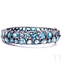 Загрузить изображение в средство просмотра галереи, Aquamarine Sterling Silver Bangle Bracelet (rhodium coated)
