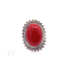 Load image into Gallery viewer, Coral Cabochon with Designed Sterling Silver Ring
