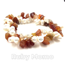 Load image into Gallery viewer, Freshwater Pearl with Carnelian Bracelet Stretchy
