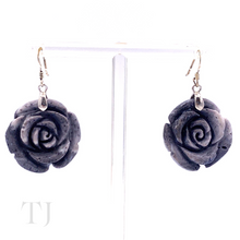 Load image into Gallery viewer, Blue Coral rose shaped earrings with sterling silver hooks
