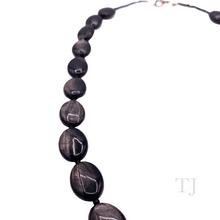 将图片加载到图库查看器，Black Onyx Flat Oval Necklace &amp; Earrings Set
