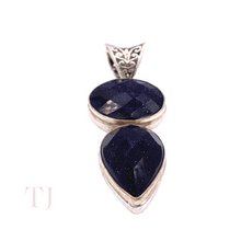 Load image into Gallery viewer, Blue Gold Sandstone faceted stones in sterling silver setting pendant with a bail
