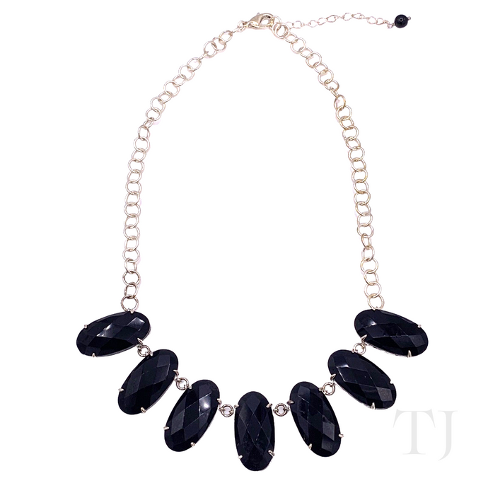 Black Onyx Faceted Oval Necklace with Sterling Silver clasp and chain