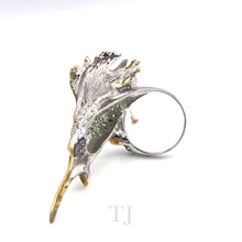 Load image into Gallery viewer, Chrome Diopside Fish Shape Ring in Sterling Silver (Gold Coated)
