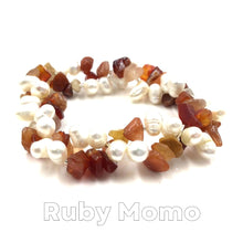 Load image into Gallery viewer, Freshwater Pearl with Carnelian Bracelet Stretchy
