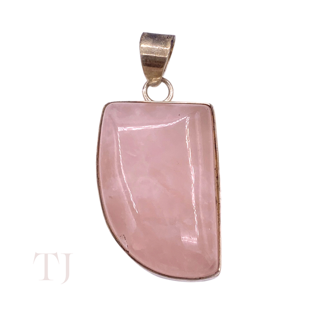 Rose Quartz Tooth Pendant in Sterling Silver