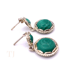 Load image into Gallery viewer, Malachite Circle Earrings in Sterling Silver
