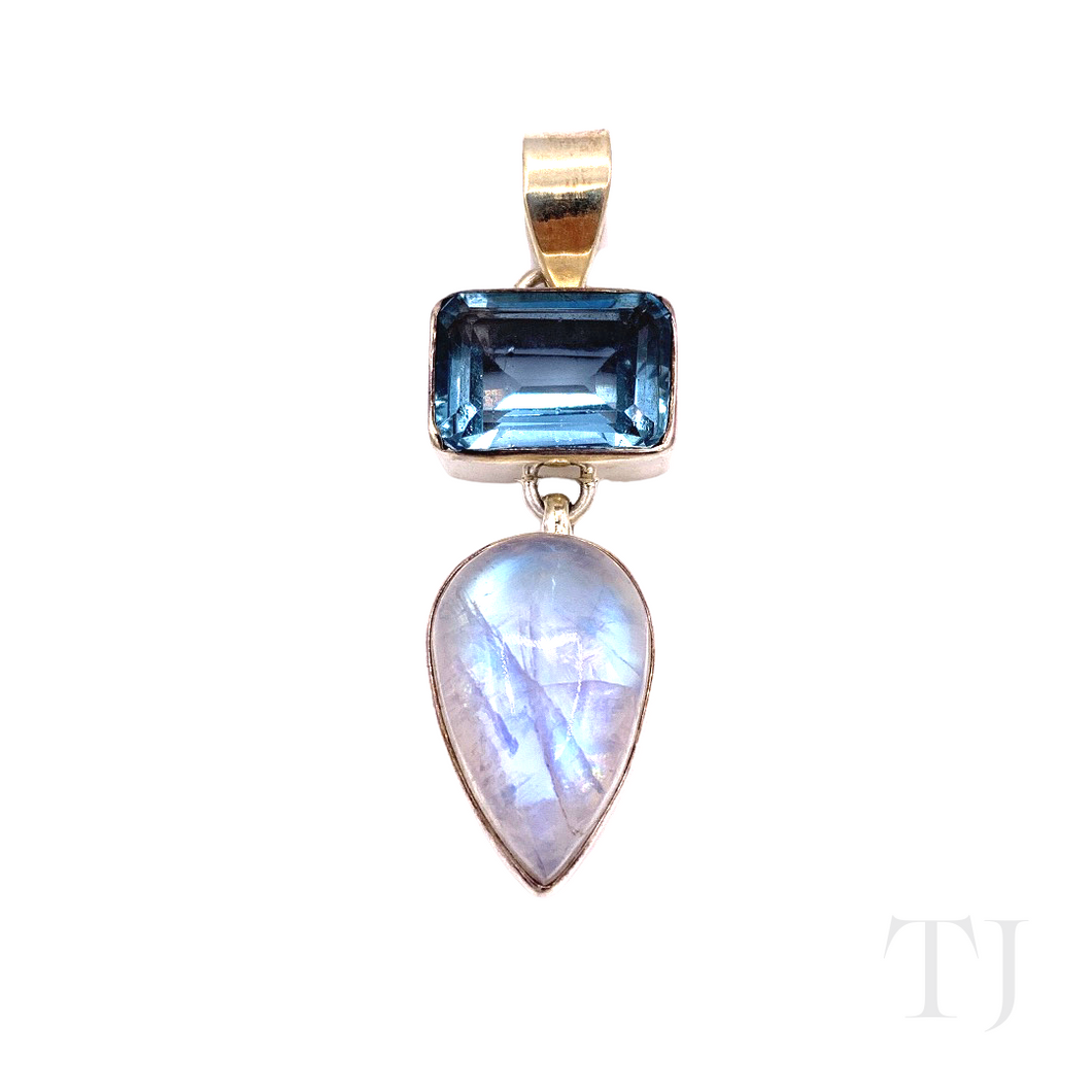 Moonstone & Aquamarine Pendant in Sterling Silver