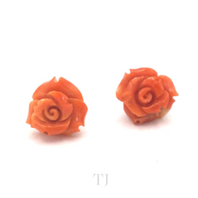 Load image into Gallery viewer, Italian Coral Rose Earrings in 14k Gold
