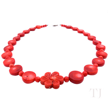 Load image into Gallery viewer, Red Coral Flat Round Shape Necklace in Sterling Silver
