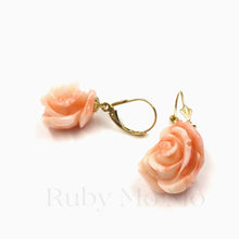 Load image into Gallery viewer, Italian Coral Flower Hanging Earring in 14k Gold
