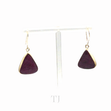 Load image into Gallery viewer, Anyolite Ruby in Zoisite Hanging Triangle Earrings in gold coated sterling silver
