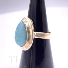 将图片加载到图库查看器，925 纯银 Larimar 泪滴戒指
