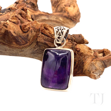 Load image into Gallery viewer, Amethyst square cabochon in sterling silver lying on a branch&#39;
