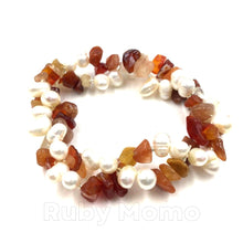 Load image into Gallery viewer, Freshwater Pearl with Carnelian Bracelet Stretchy
