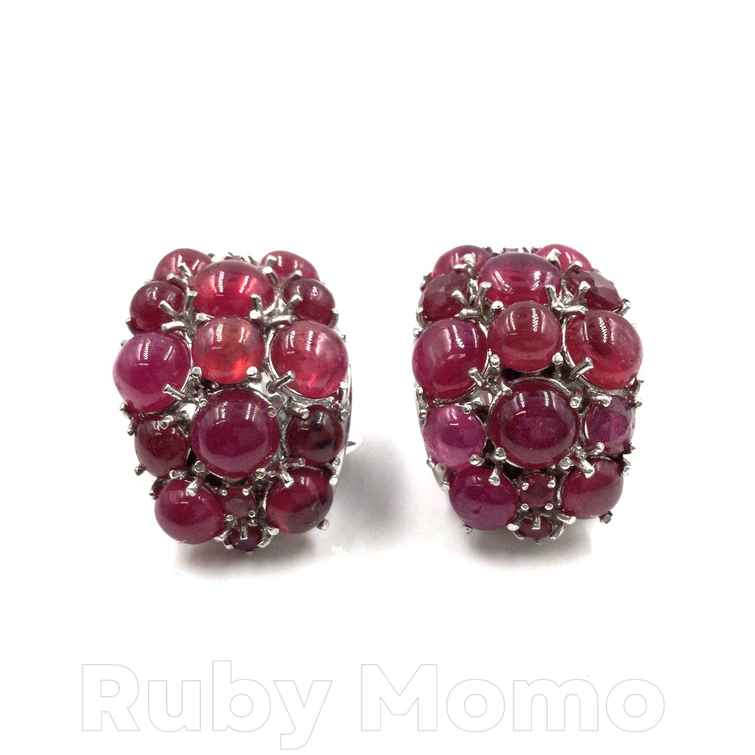 Ruby Cabochon Earrings in Sterling Silver