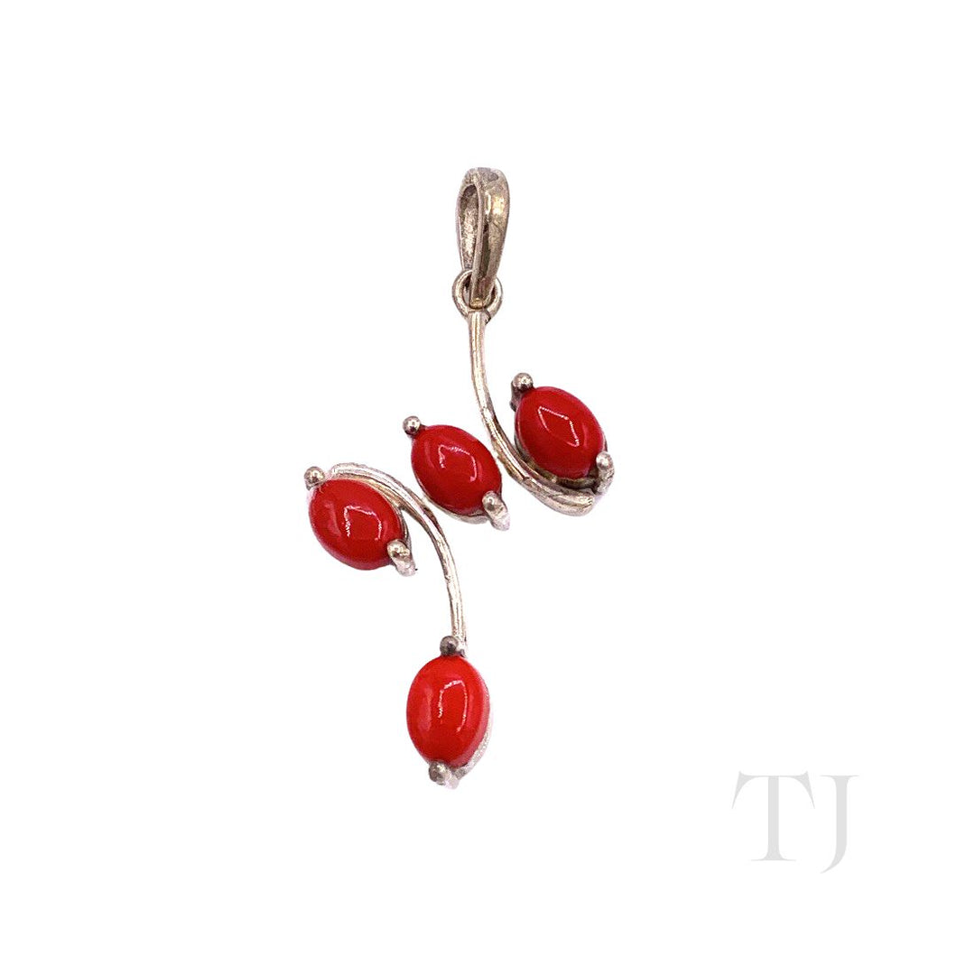 Red Coral Pendant in Sterling Silver