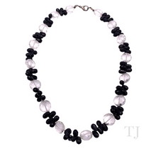 Load image into Gallery viewer, Black Onyx &amp; Quartz Crystal Faceted Necklace with lobster clasp
