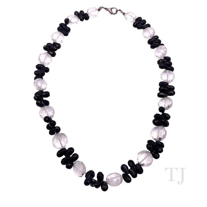 Black Onyx & Quartz Crystal Faceted Necklace with lobster clasp