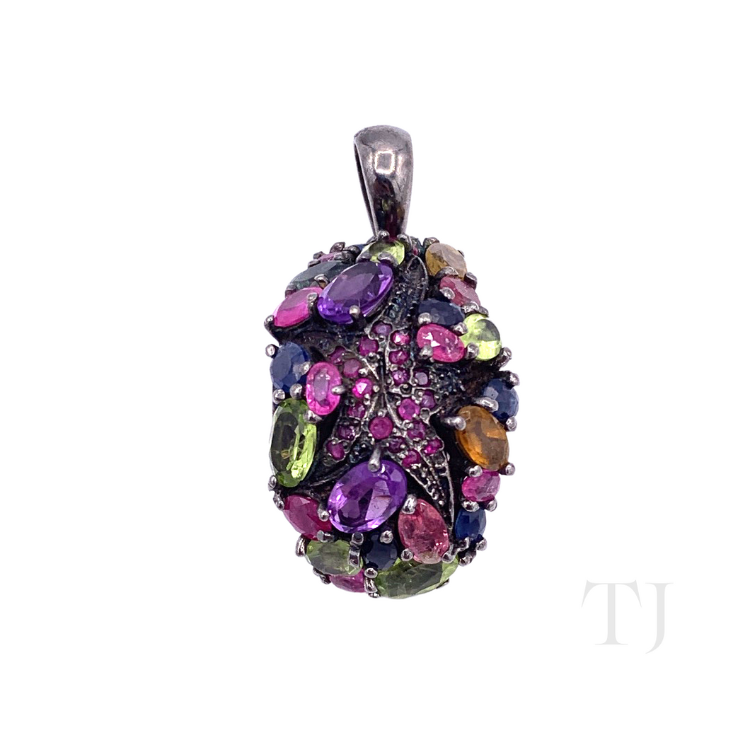 Multi Gemstones Pendant in Sterling Silver