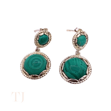 Load image into Gallery viewer, Malachite Circle Earrings in Sterling Silver
