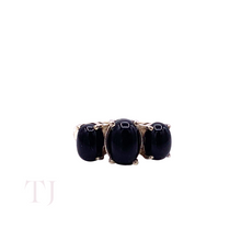 Load image into Gallery viewer, Three Black Onyx Cabochon stones in sterling silver setting ring
