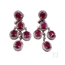 Cargar imagen en el visor de la galería, Ruby Oval Hanging Earrings in Sterling Silver
