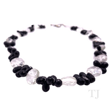 将图片加载到图库查看器，Black Onyx &amp; Quartz Crystal Faceted Necklace with lobster clasp
