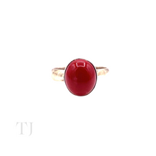 Load image into Gallery viewer, Coral Single Oval Cabochon Ring in Sterling Silver
