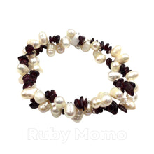 Load image into Gallery viewer, Freshwater Pearl with Garnet Bracelet Stretchy
