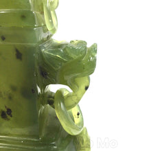 Load image into Gallery viewer, Right side closer view of Jade incense burner with carving
