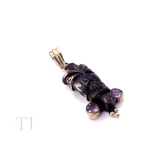 Load image into Gallery viewer, Side view of Amethyst and Mother of Pearl Pendant in sterling silver
